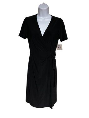 Anne Klein Black Faux Wrap Dress V-Neck Side Tie Office Workwear Womens Size 2
